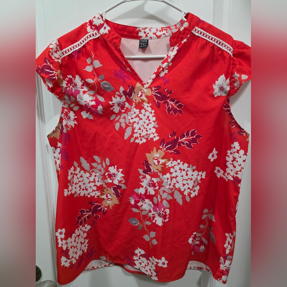 SHEIN Orange Floral Blouse